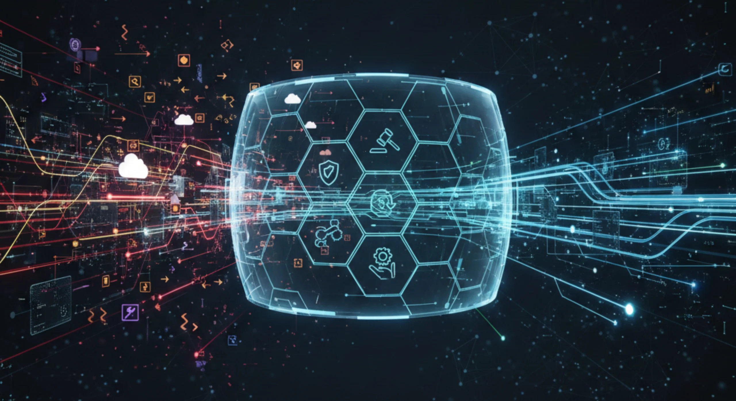 Enterprise platform governance model showing centralized oversight, security controls, compliance standards, and controlled autonomy across business units