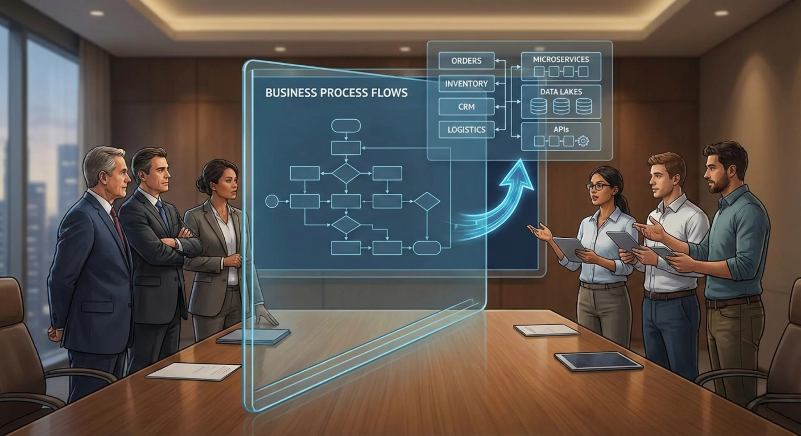 Enterprise program teams collaborating across banking, healthcare, manufacturing, and retail to overcome integration, legacy, and governance challenges.