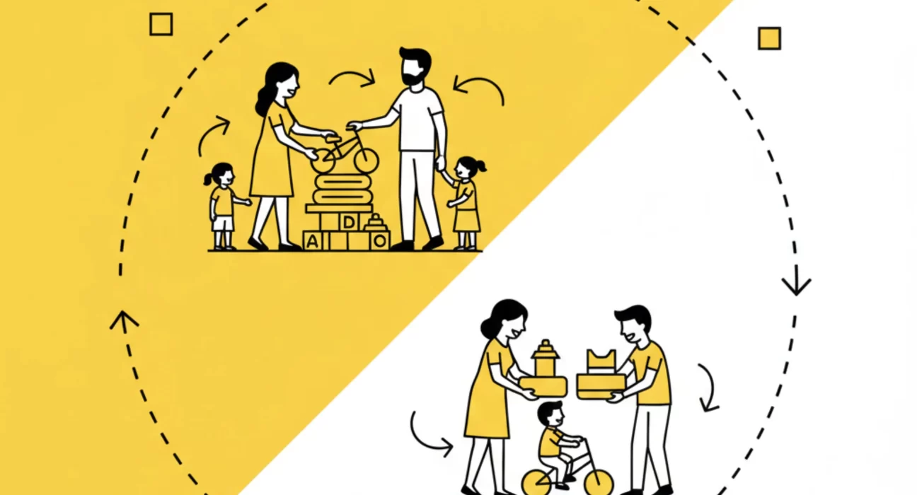 Parents buying and selling kids items efficiently such as clothes, toys, books, bicycles, and school supplies