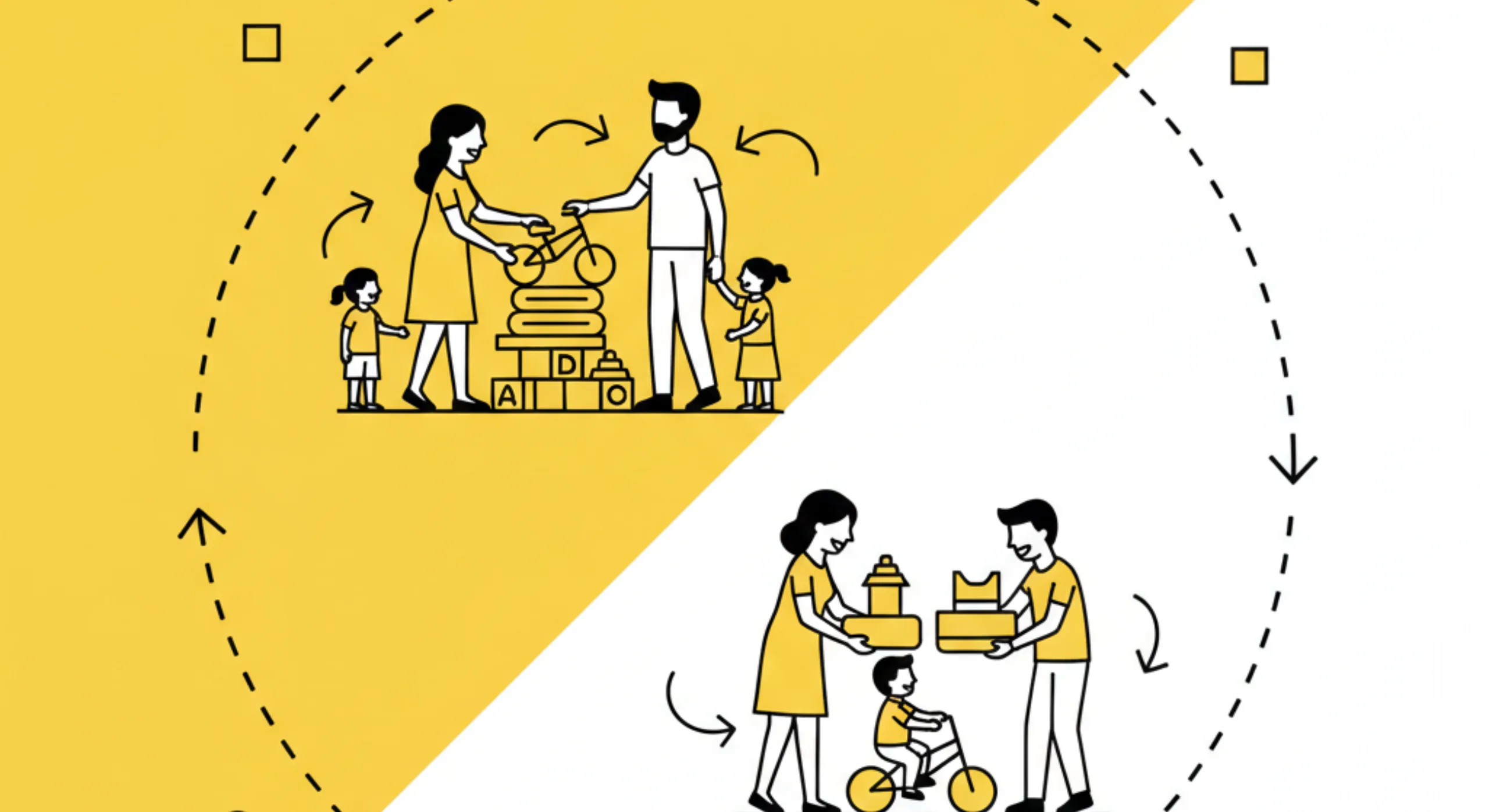 Parents buying and selling kids items efficiently such as clothes, toys, books, bicycles, and school supplies
