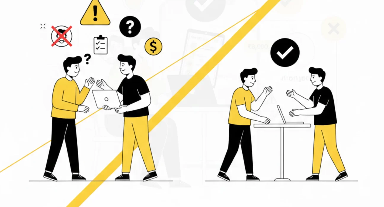 Buyer and seller meeting locally while checking red flags in a classifieds deal