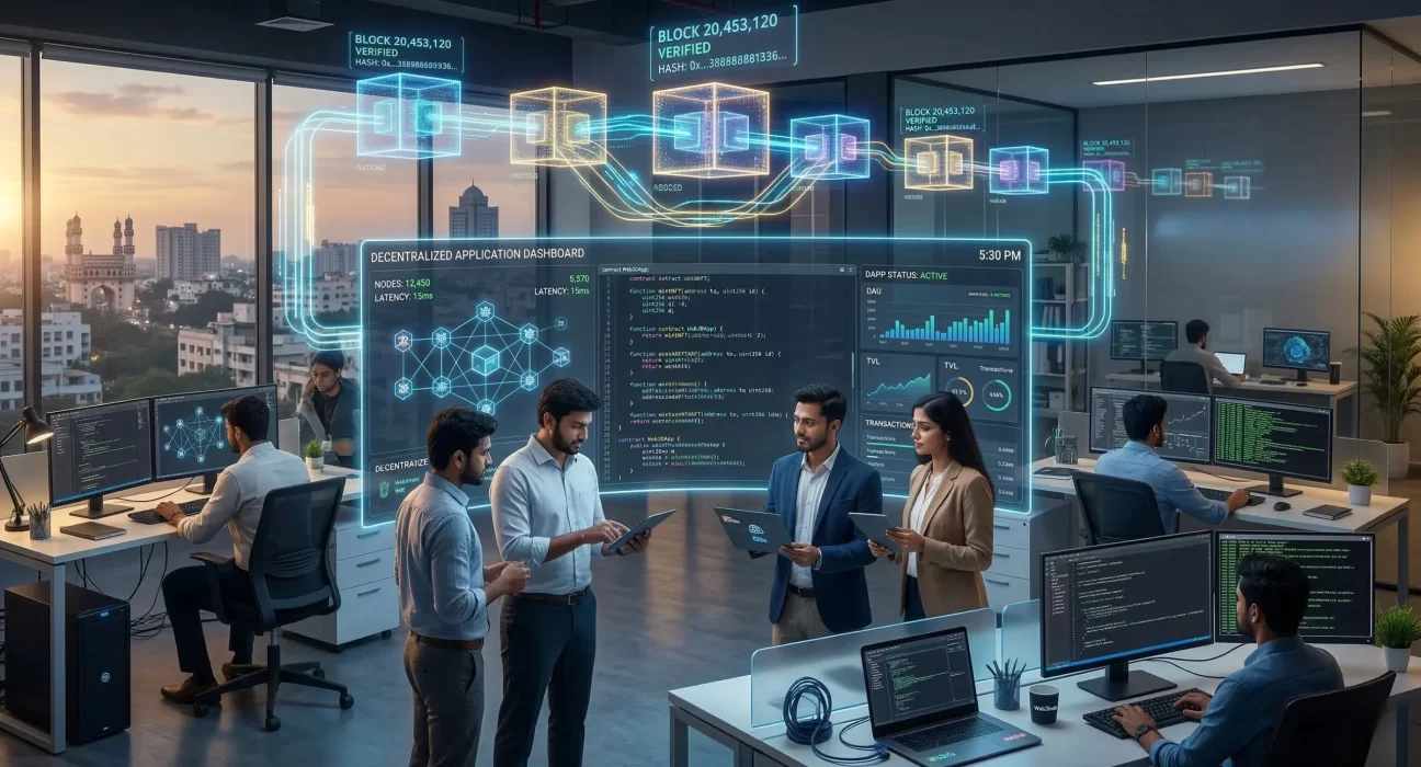 Top 10 Blockchain Development Companies In Hyderabad including Ozrit, Synechron, Nagarro, Jade Global and Xoriant