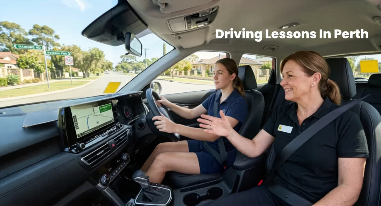 Professional driving lessons in Perth with instructor guiding learner driver