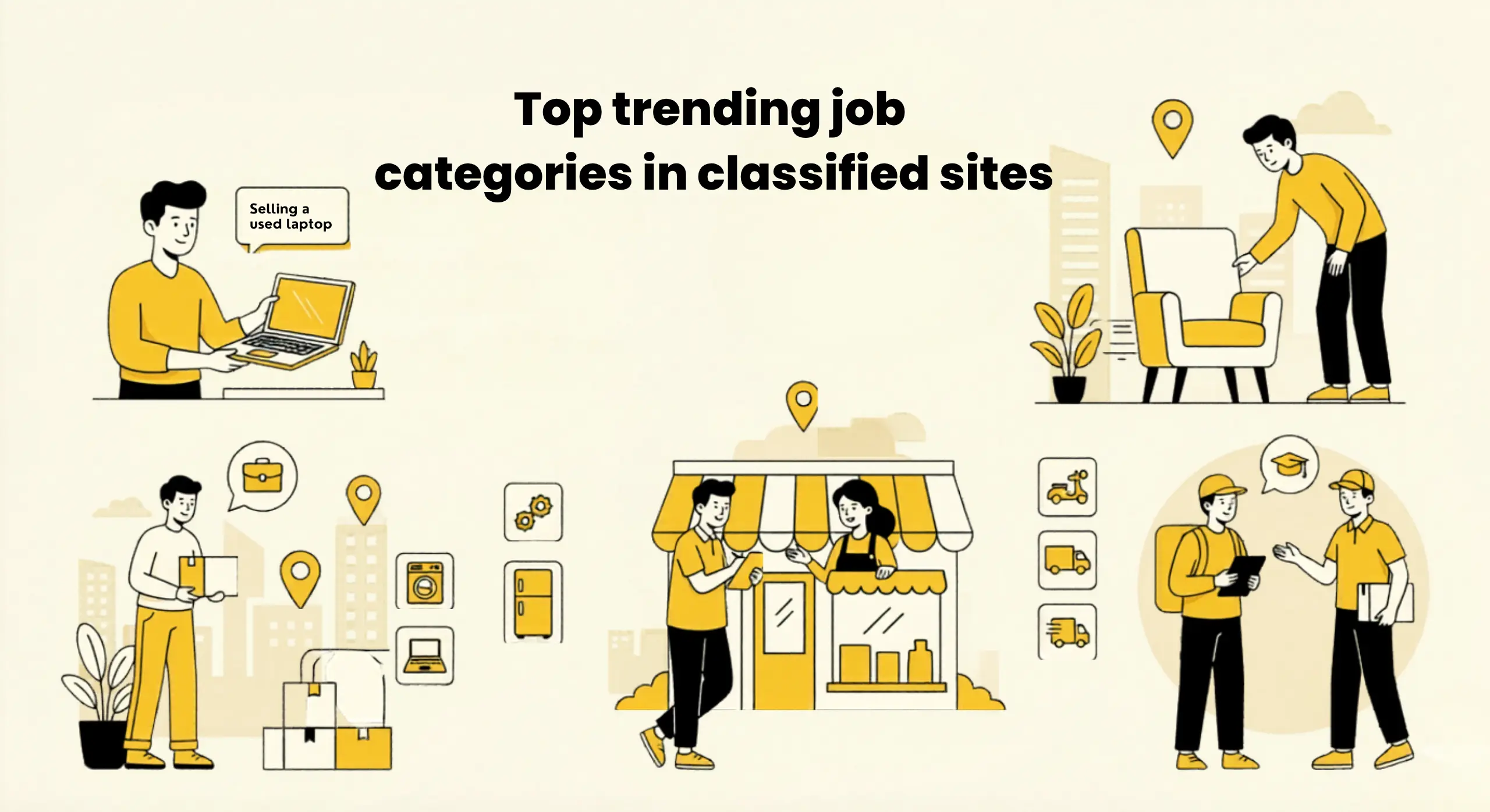 Top trending job categories in classified sites showing local hiring roles like part-time jobs, drivers, domestic help and retail staff