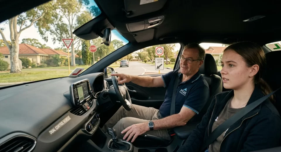 Expert Driving Lessons in Perth with a professional instructor guiding a learner driver