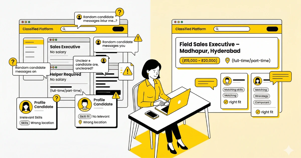 how to post a job ad that attracts the right candidates in india showing employer reviewing relevant applications