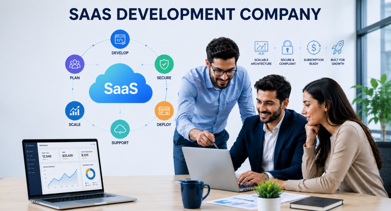 SaaS development company team collaborating on scalable software products and cloud technology