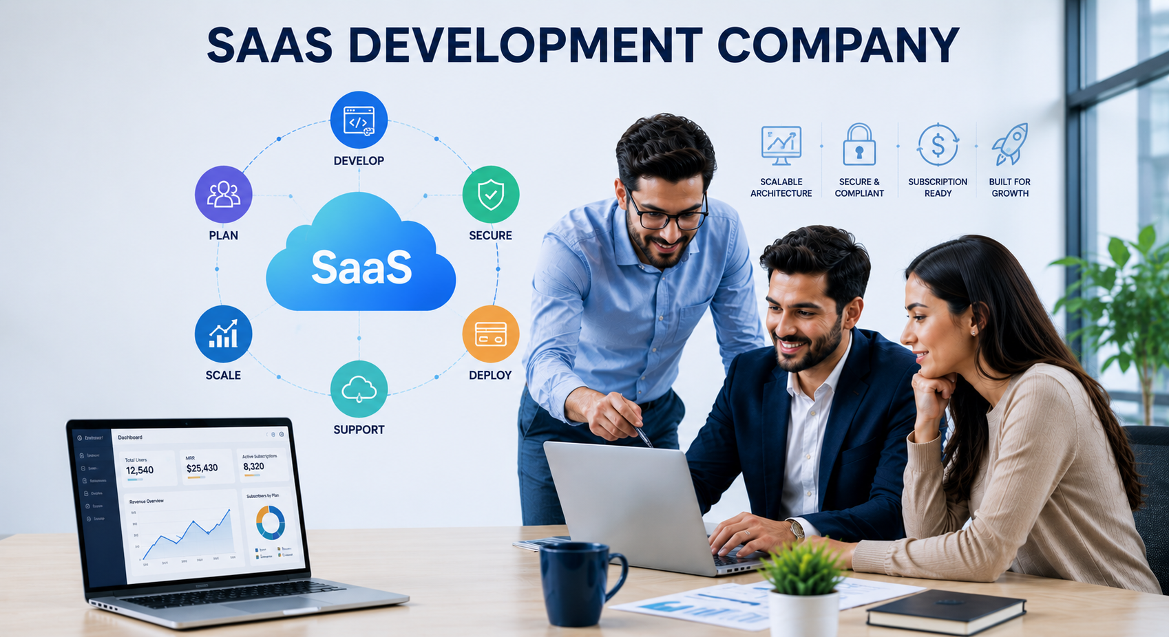 SaaS development company team collaborating on scalable software products and cloud technology