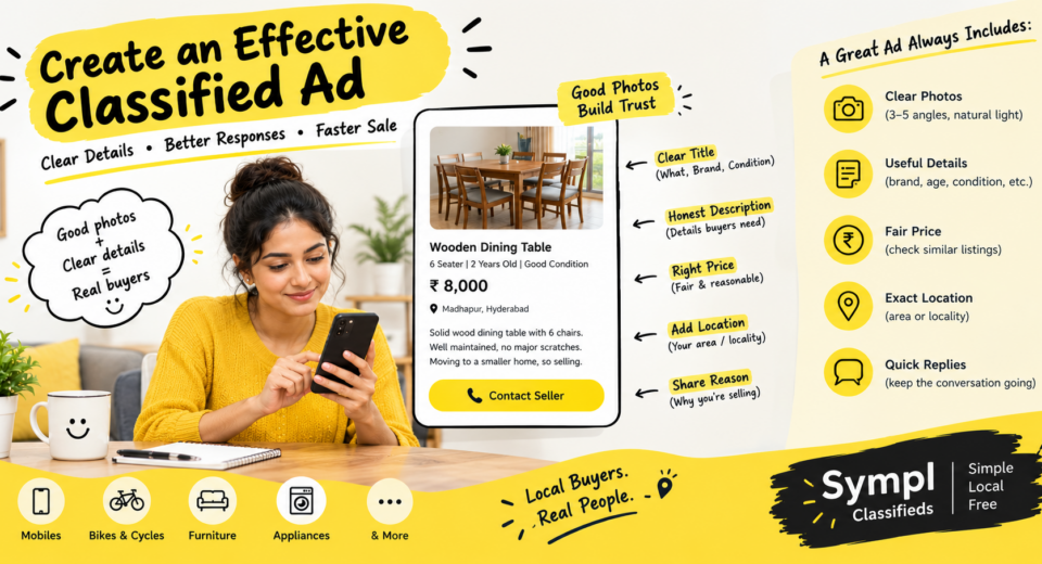 Tips for creating an effective classified ad with clear photos, accurate details, fair pricing and Sympl Classifieds.