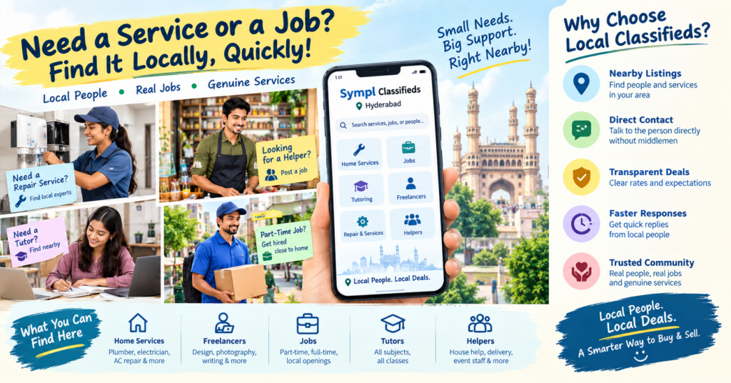 Hyderabad local services classifieds for finding freelancers and nearby service providers