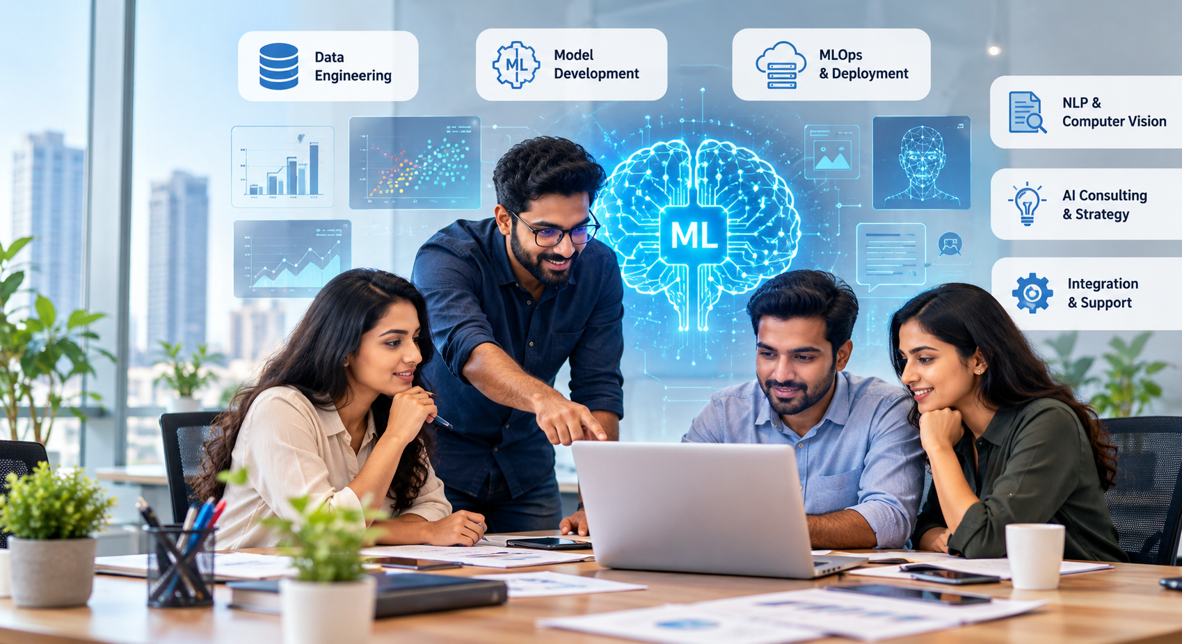 Machine learning development companies collaborating on AI models, data engineering, and ML deployment.
